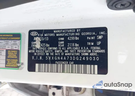 2013 Kia Optima Ex z USA, uszkodzony, nr VIN 5XXGN4A73DG249030